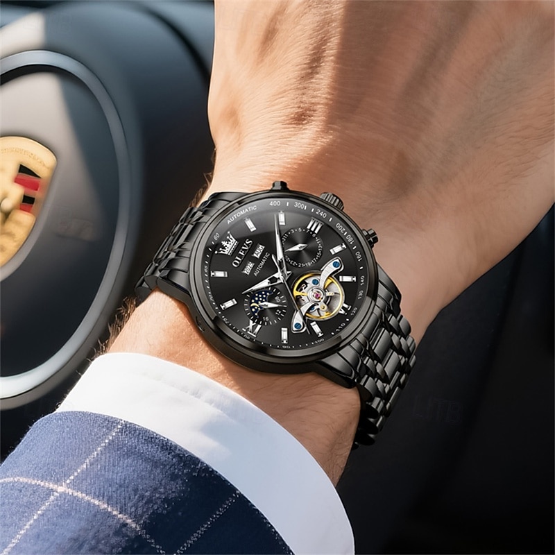 The New Olevs Men'S Business Watch With Luminous Perpetual Calendar Date And Day Display Multi-Functional Mechanical Watch Skeletonized Casual And Fashionable Waterproof Sports Men'S Wristwatch 2026 - $116.99 –P13