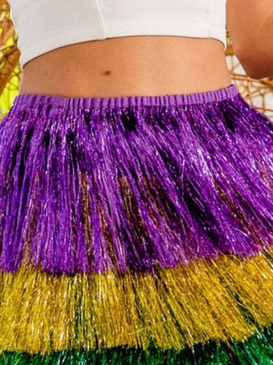 Карнавальная женская юбка A-силуэта Модная Повседневная Мини Высокая талия Юбки Цветной блок Кисточки Фринги Неподвижная Повседневная Вечеринка Фиолетовый Весна Полиэстер 2026 - $42.99 –P2