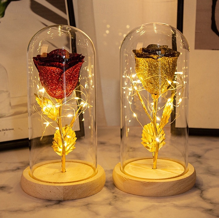 Moderskapsdag Simulerad Ros LED Dekorativ Nattlampa 21.5 * 11.5CM Gåva till Flickvän Hustru och Mor Glas Lock AAA Batteribox Inomhus Sovrums Ornament Ljus Atmosfärsljus 2026 - $18.49 –P2