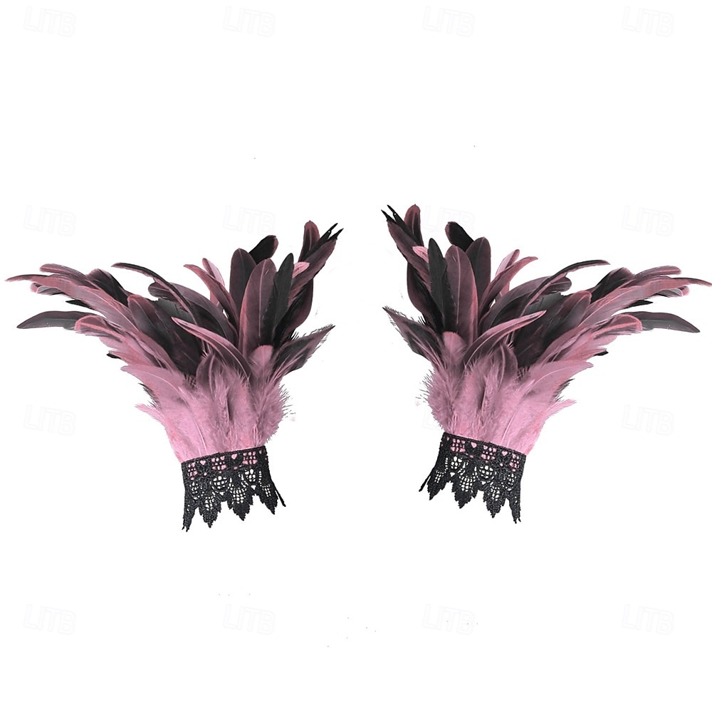 Carnaval 2026 Accesorios de Samba del Carnaval de Río Puños de Muñeca de Plumas Negras para Mujeres Puños de Raso de Encaje Disfraz de Actuación Festival Brasil 2026 - $7.99 –P17