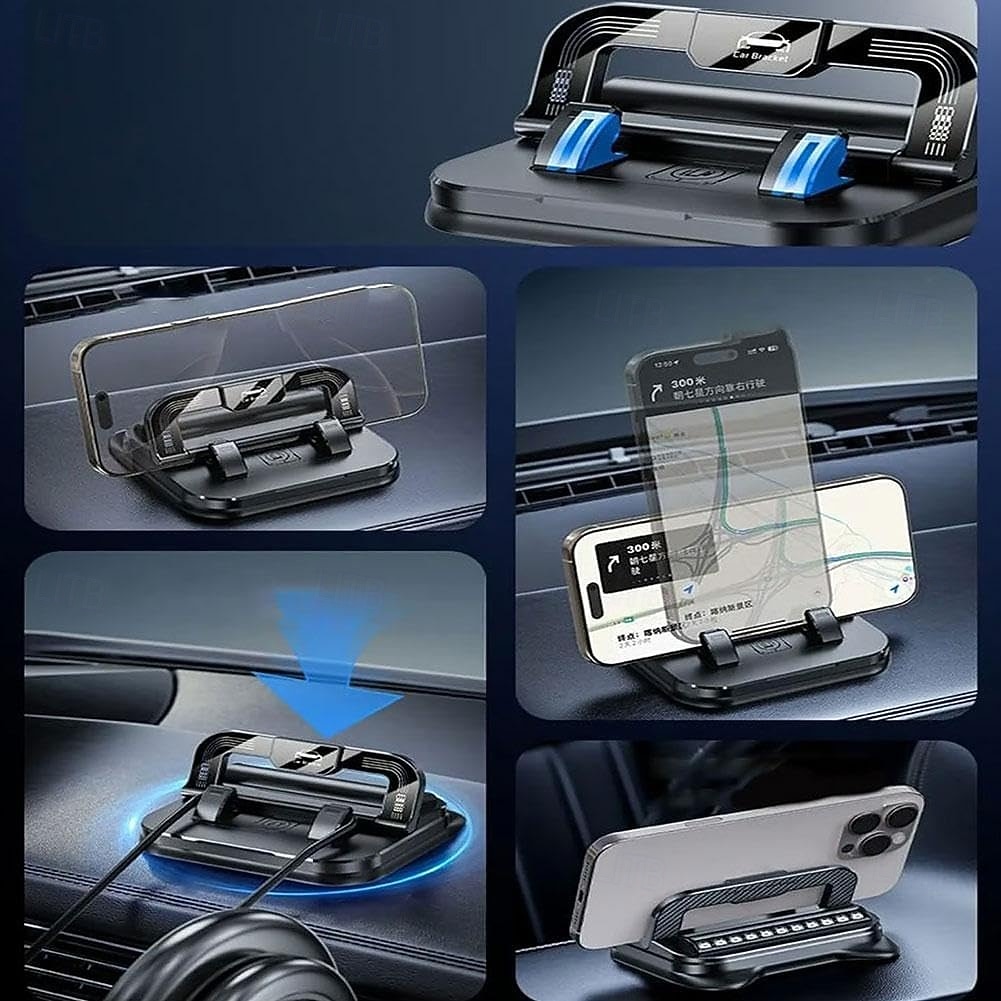 2-i-1 360° roterbar biltelefonholder med parkeringsnummerplate - sammenleggbar, justerbar sklisikker base, dashbord-/nakkestøttefeste, kompatibel med de fleste kjøretøy, biltelefonholder, biltilbehør 2026 - $11.49 –P13