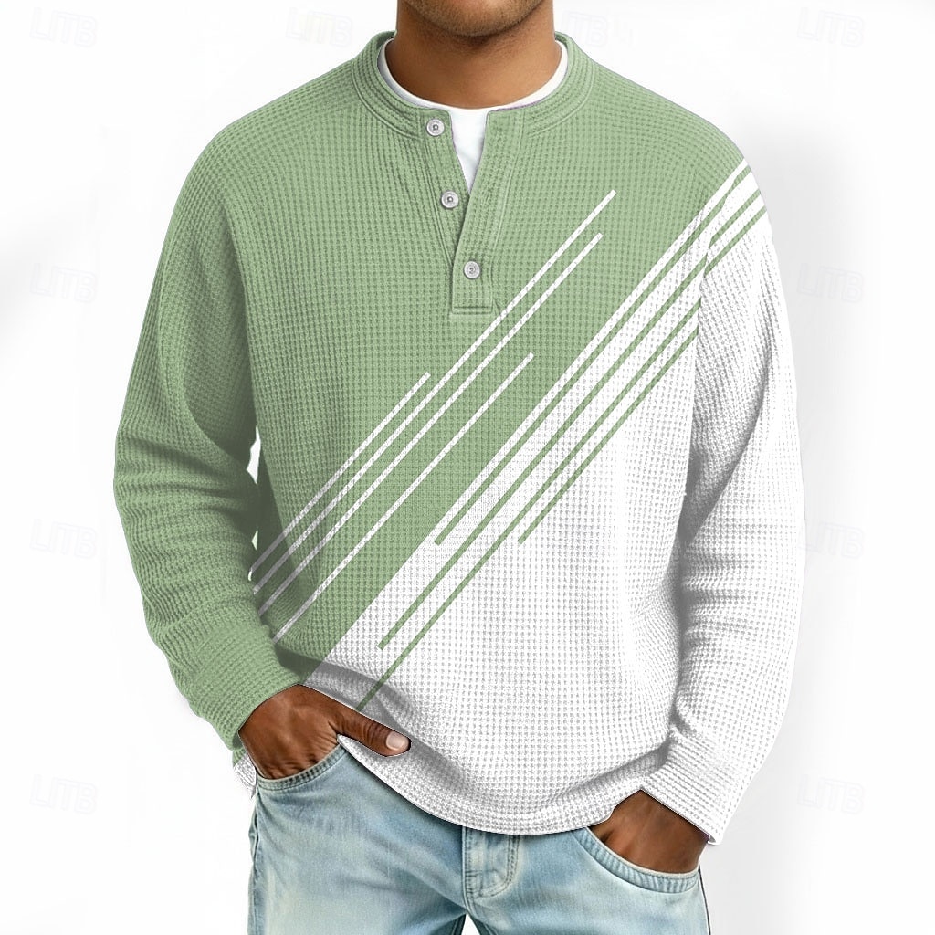 Herre Geometrisk Fargeblokk Vaffel Henley-skjorte Uformell stil Klassisk Stil Langermet Mote Designer Grunnleggende Avslappet Daglig utendørs Høst vinter Vår Grå Rosa Lys Grønn Lyseblå Lilla Henley 2026 - $25.99 –P3