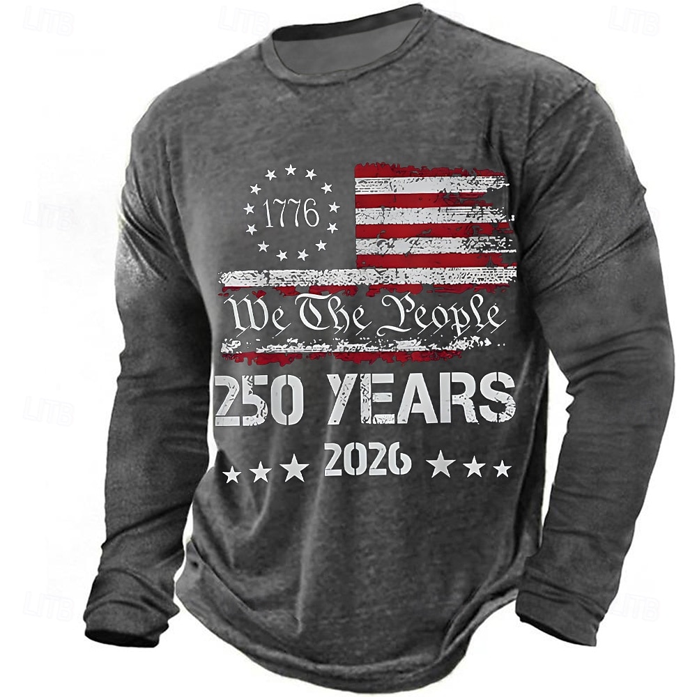 4th of July 2026 250th Memorial Day Men's 3D Print Crew Neck Long Sleeve T-Shirt Casual Daily 2026 - $23.99 –P4