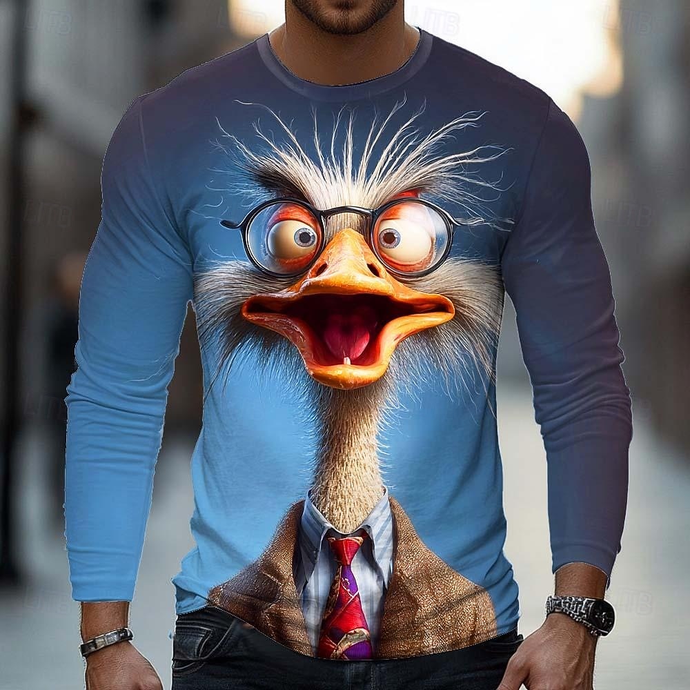 Herren Tiermotiv Lustig T Shirt Langarm T-Shirt 3D-Druck Rundhalsausschnitt Hemd Mode Basic Lässig Täglich Straße Blau Blau 3# Blau 2# Sommer Frühling Bekleidung S M L XL XXL XXXL 2026 - $23.99 –P1