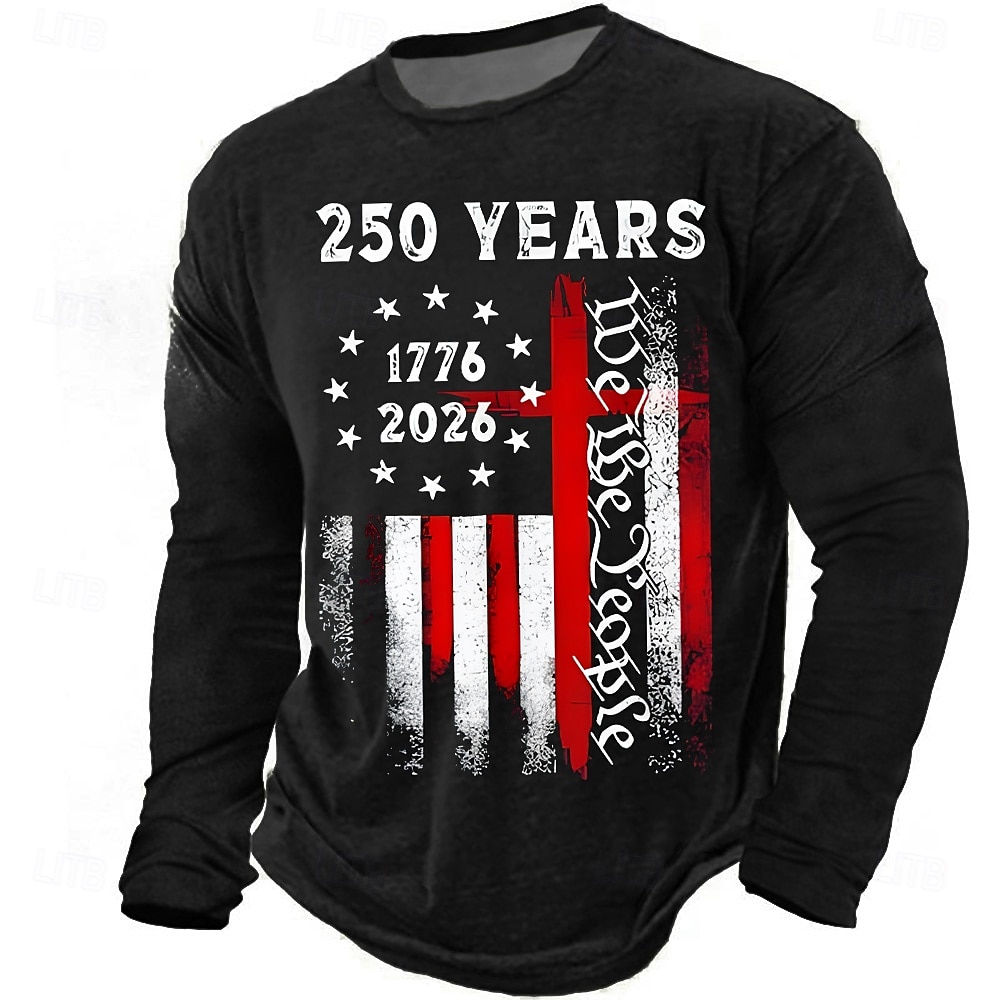 4. Juli 2026 250. Gedenktag Herren 3D-Druck Rundhals Langarm T-Shirt Lässiger Alltag 2026 - $23.99 –P4