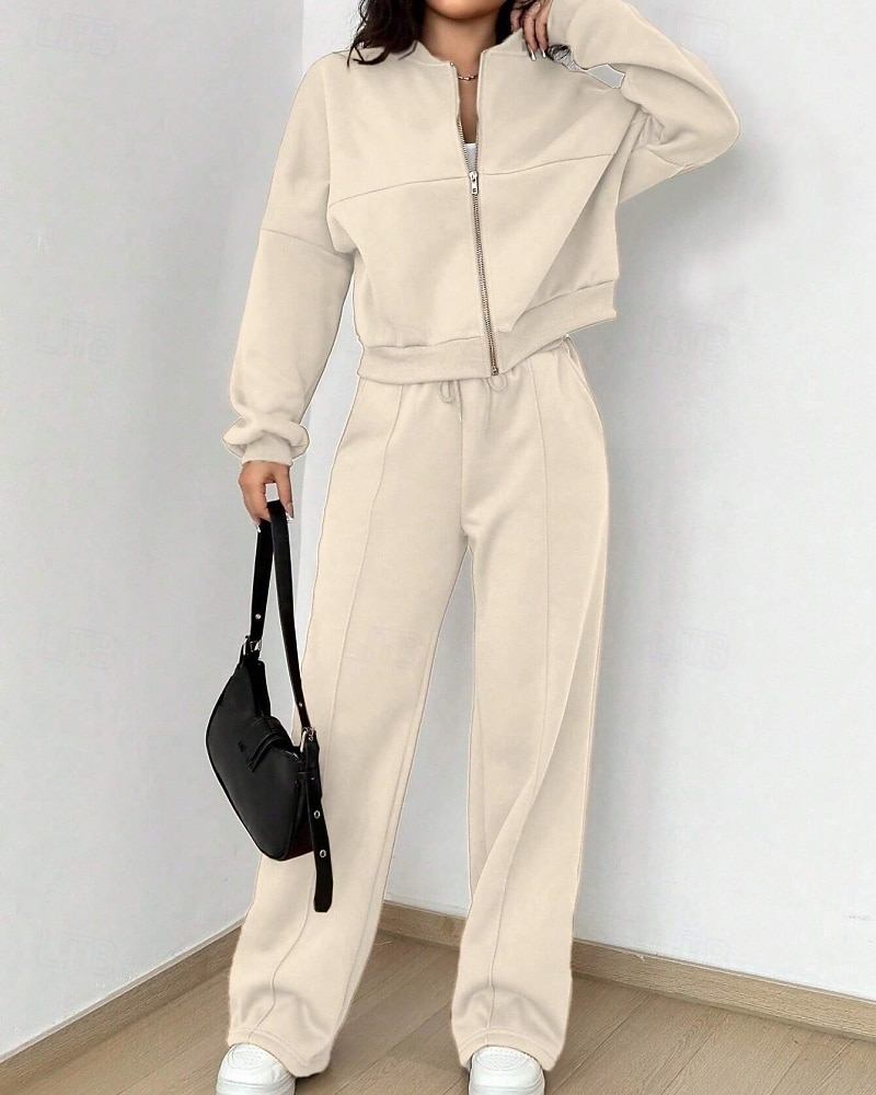 Per donna Tuta Set di Pantaloni Bolero Top Manica Lunga Collo alla coreana Tinta unica Coulisse Moda Streetwear Casuale Quotidiano All'aperto Nero Rosa Azzurro cielo Primavera Vestibilità regolare del 2026 a $49.99 –P4