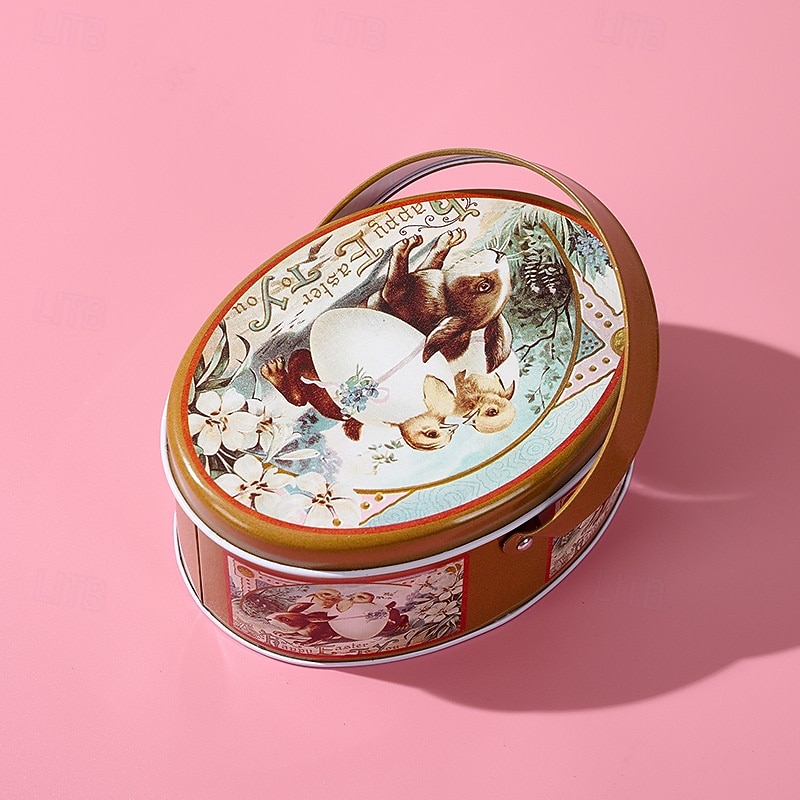 Confezione da 4 scatole ovali di latta a forma di coniglietto pasquale con manici, contenitori per conservare le uova di Pasqua, contenitori di metallo portatili per bambini, ideali per biscotti, del 2026 a $22.99 –P8