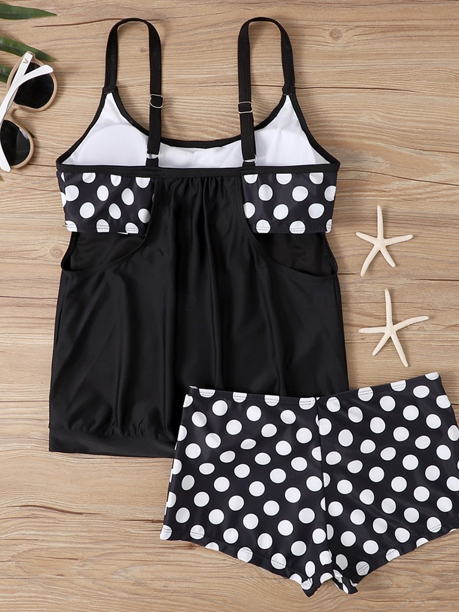 בגד ים טנקיני 2 חלקים לנשים עם חצאיות מחטב בטן מותן גבוהה שקוף בגד ים חופים עם פסים נקודתיים וצווארון U ללא שרוולים 2026 - $33.99 –P3