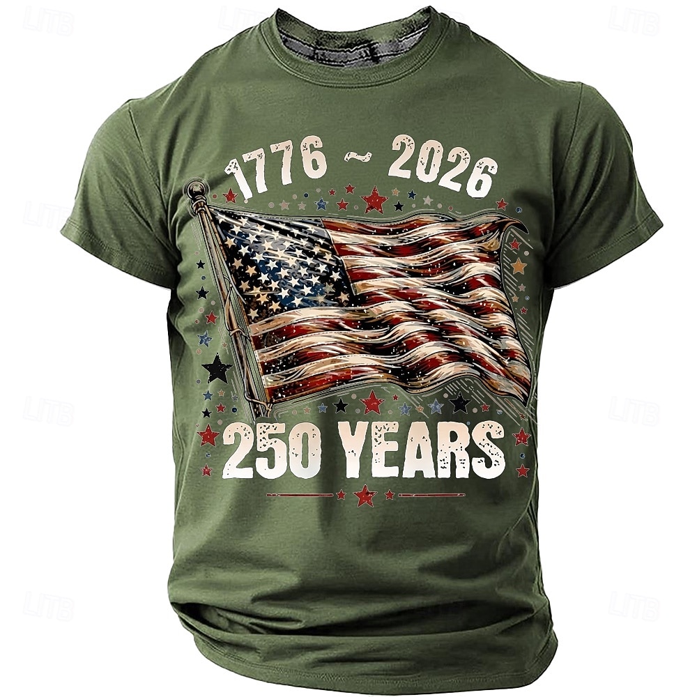 4 iulie 2026 250 de ani de Ziua Memoriei Tricou pentru bărbați cu imprimeu 3D Steagul SUA cu guler rotund și mânecă scurtă Daily Stradă 2026 - $8.99 –P2