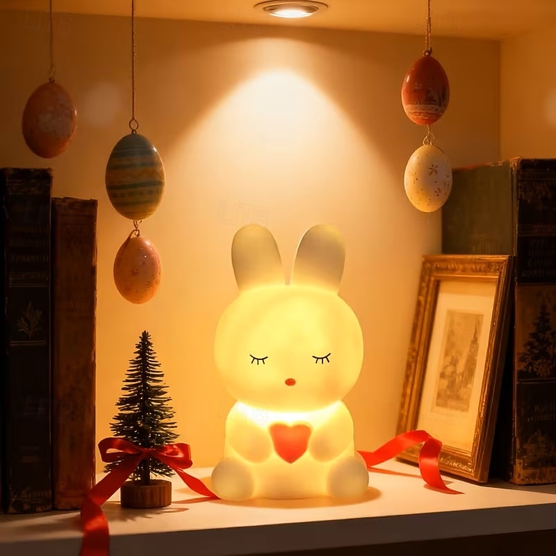 veilleuse lapin de Pâques mignonne, lampe lapin lumineuse à piles, décoration pour la chambre, la table de chevet ou le salon pendant les fêtes de 2026 ? $16.49 –P2