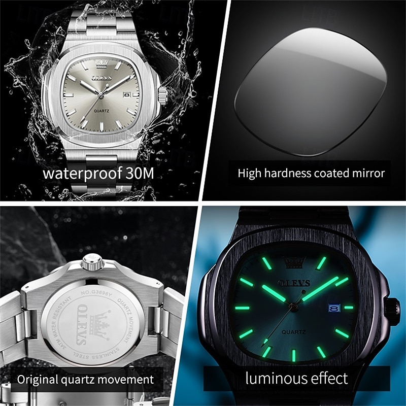 Новые бизнес-часы Olevs украшены светящимися элементами и календарем квадратный наутилус водонепроницаемые спортивные модные и повседневные кварцевые наручные часы 2026 - $32.99 –P14