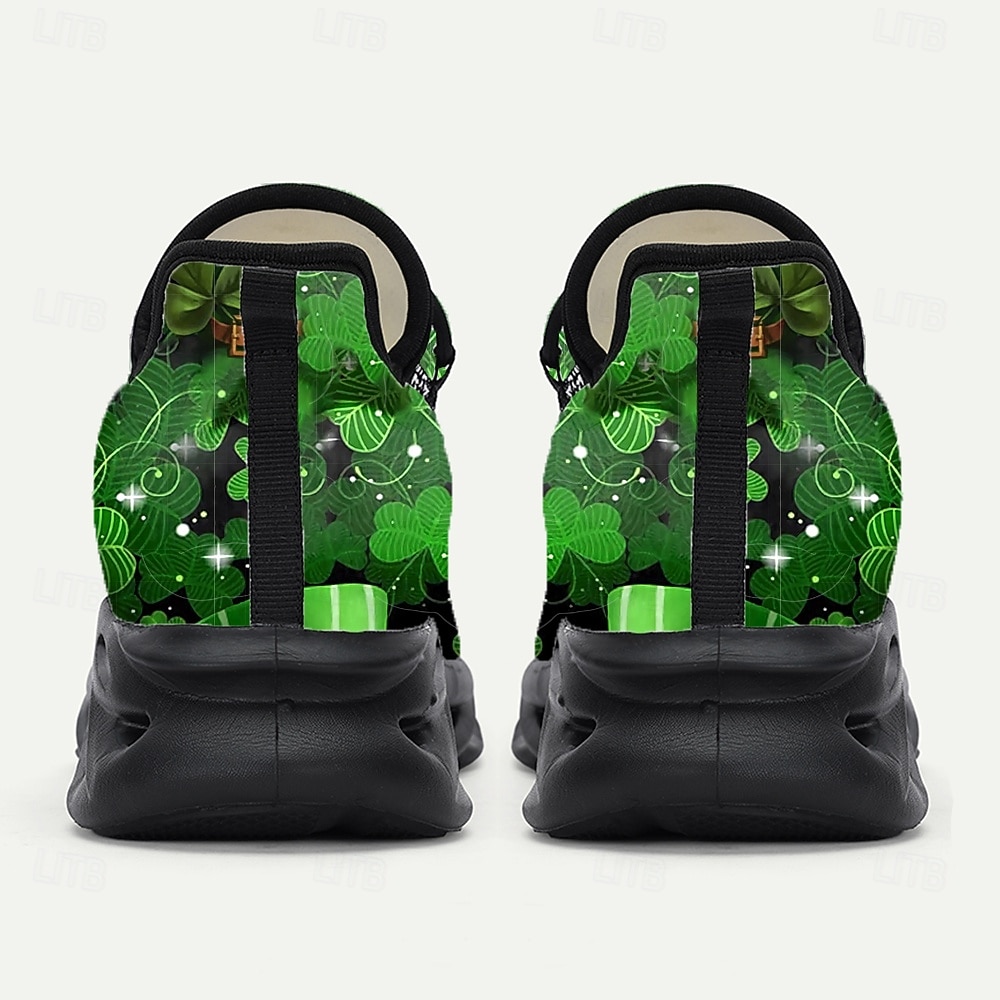 Herrsneakers med St. Patrick's Day-tema – grönt shamrock- och kattmönster, bekväma, perfekta för St. Patrick's Day-fester och roliga evenemang 2026 - $42.99 –P9