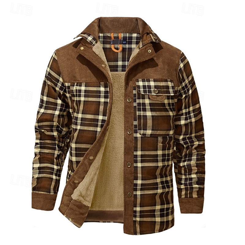 Per uomo Cappotto Invernale Giacca in Pile Giacca Casual Casuale Quotidiano Calore Termico Tasca Bottonato Autunno Inverno Plaid Streetwear Quotidiano Colletto Mao Regolare Rosso Verde scuro Marrone del 2026 a $72.99 –P13