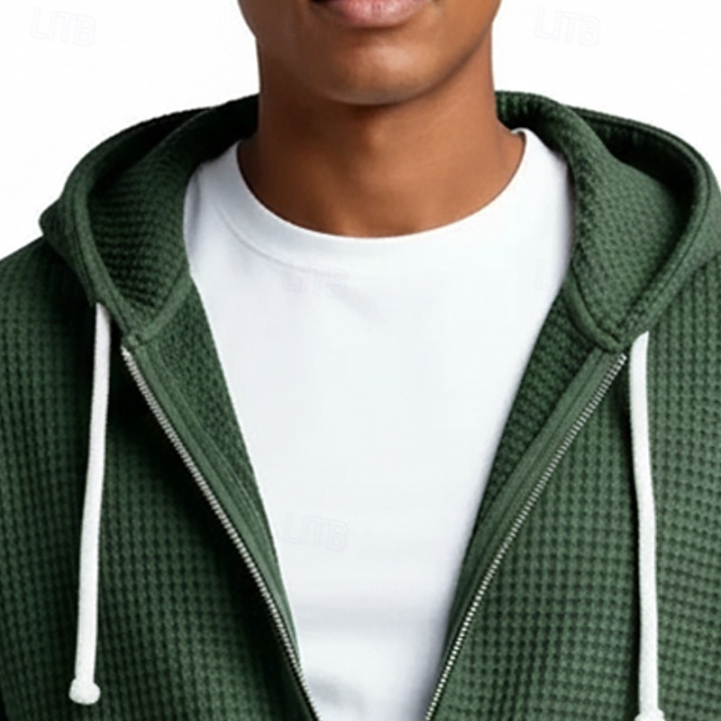 Herr Huvtröja Huvtröja med dragkedja Våffla hoodies Ljusgrå Huva Slät Dragkedja Strukturerad Ledigt Dagligen Sport & Utomhus Streetwear Häftig Sportkläder Vår & Höst Kläder Pull Tröjor Långärmad Lös 2026 - $28.99 –P10