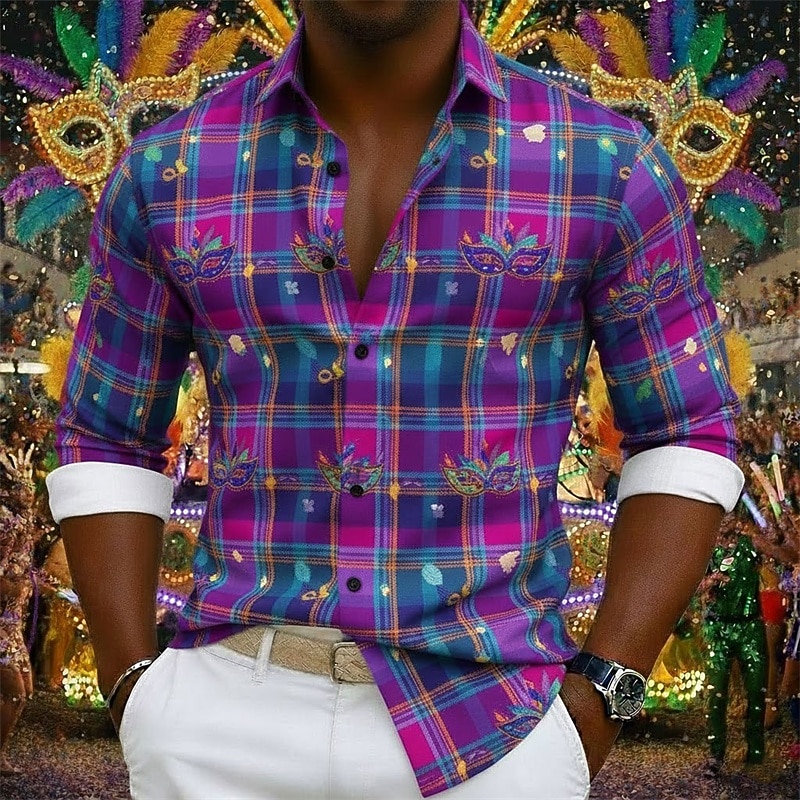 Mardi-Gras-Hemd für Herren – farbenfrohes Karnevalshemd 2026 - $27.99 –P3