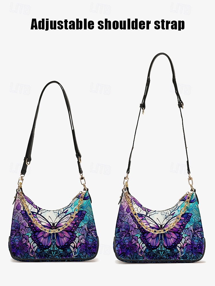 Kunstleren schoudertas voor dames met verstelbare band, vlinderpatroon, meerdere kleuren, veelzijdige draagstijlen voor casual en formele gelegenheden 2026 - $34.99 –P7