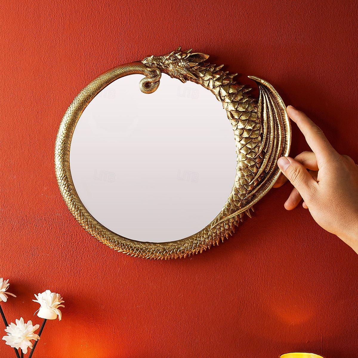 Vintage Gold Resin Flying Dragon Wall Mirror, Detailed Gold Scales, Room Decoration, Craft Ornament for Daily Home Decor, Holiday, Party, Birthday, Special Occasions 2026 - $30.99 –P10
