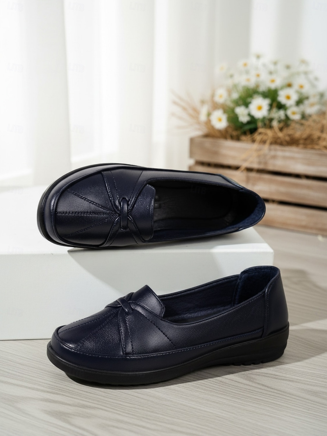 Naisten siniset pehmeät penny loafers solmukehyksellä – Mukavat liukuvalot ajokengät toimistotyöhön rento kävely ja päivittäiseen käyttöön 2026 - $26.99 –P1