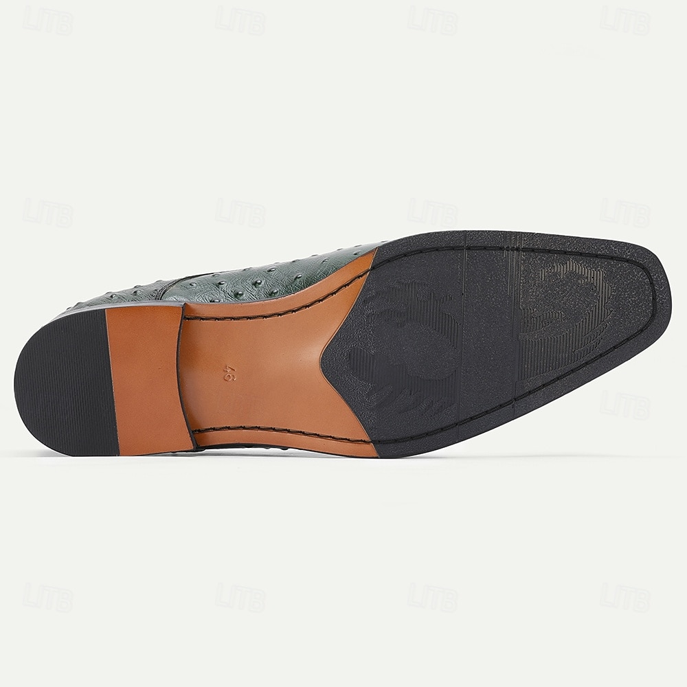 Men's Green Crocodile Print Derby Shoes – Stylish Leather Shoes with Buckle Detail, Perfect for Weddings, Parties and Special Occasions 2026 - $109.99 –P7