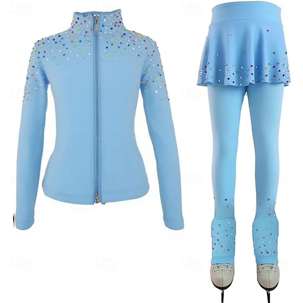 Eiskunstlaufjacke mit Hose, Damen- und Mädchen-Eiskunstlaufbekleidung, blau, dehnbar, Trainings- und Wettkampfbekleidung, wärmend, mit Kristall-/Strasssteinen, langärmlig, Eiskunstlauf 2026 - $182.99 –P1