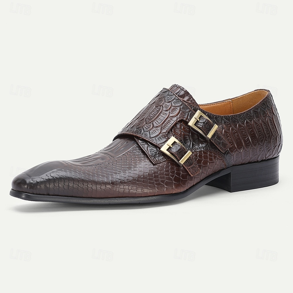 Men's Brown Crocodile Print Monk Strap Shoes – Premium Leather with Stylish Buckle Design, Perfect for Weddings, Formal Events and Office Wear 2026 - $94.99 –P3