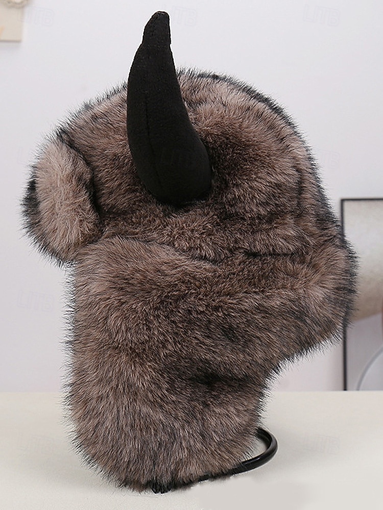Männliche warme Kunstpelzhorn Mardi Gras Hut | Multi-Farben Tier/Dämon Stil Bomber-Cap | Perfekt für Karneval Maskerade  Kostümpartys 2026 - $24.99 –P5