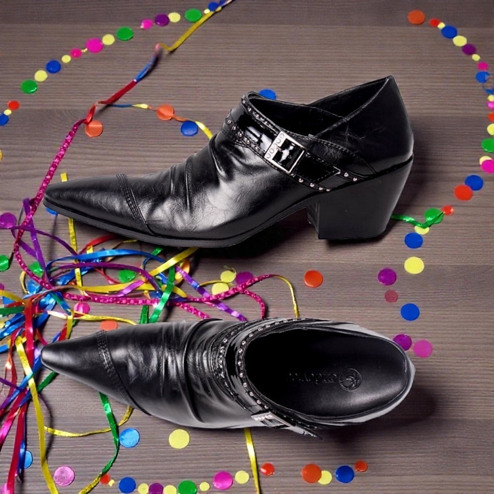 Sapatos de Salto Pretos Masculinos de Mardi Gras com Bico Pontudo e Fivela com Studs Moda Tendência para Carnaval Festas e Eventos Noturnos de 2026 por $94.99 –P2