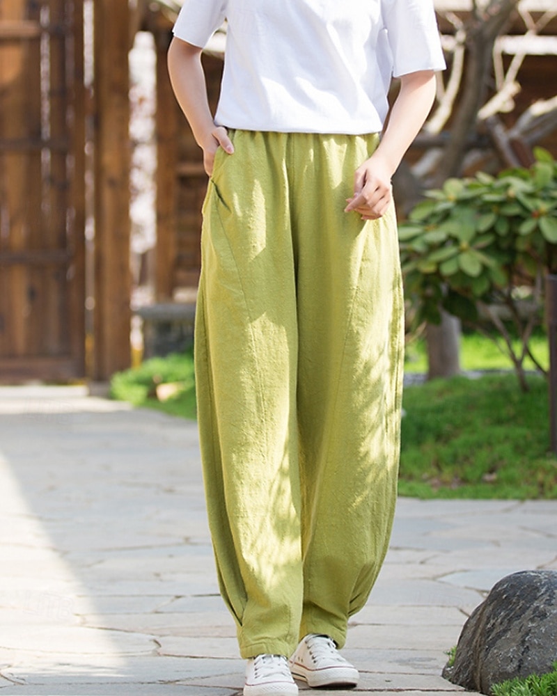 Damen Hose aus Baumwollleinen Chinos Sommerhose Lange Unterhosen Urlaub Streetwear Basic Volle Länge Mittlere Taillenlinie Einfach Tasche Elastischer Bund Bequem Komfort Unelastisch Täglich Outdoor 2026 - $72.99 –P6