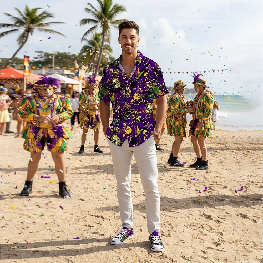 Muži Mardi Gras Karnevalové Tématické Tenisky – Barevný potisk masky na neformální boty pro festivaly průvody a pouliční párty 2026 - $54.99 –P3