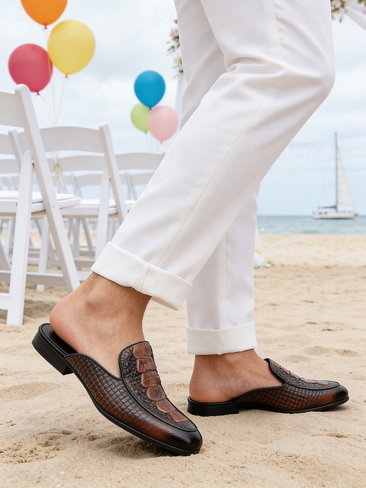 Svarta herrloafers med krokodilmönster – elegant slip-on-design med premiumläder, perfekt för bröllop, speciella tillfällen och formella kläder 2026 - $94.99 –P1