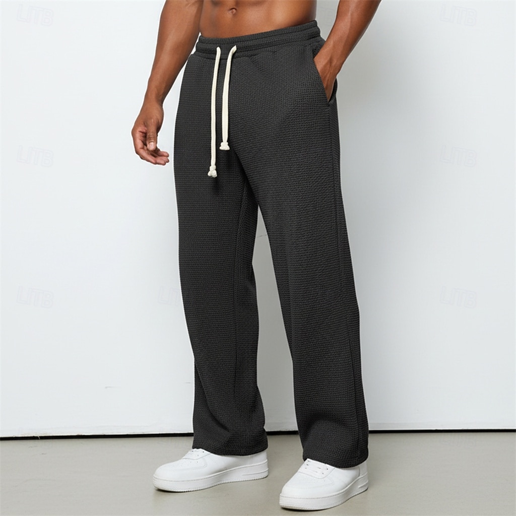 Men's Waffle Sweatpants Trousers Casual Pants Straight Leg Sweatpants Drawstring Plain Comfort Breathable Full Length Casual Daily Outdoor Vacation Fashion Purple Brown Micro-elastic 2026 - $25.99 –P12