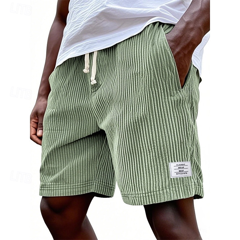 Men's Shorts Casual Shorts Corduroy Shorts Pocket Elastic Waist Plain Breathable Knee Length Outdoor Vacation Daily Wear Vacation Fashion White Navy Blue Micro-elastic 2026 - $21.99 –P1