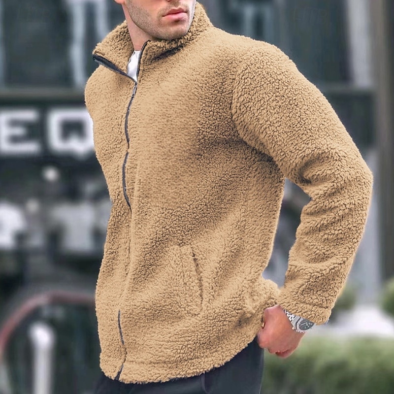 Herren Wintermantel Teddymantel Freizeitjacke Lässig Täglich Thermowarm Tasche Vollreißverschluss Herbst Winter Einfach Streetwear Täglich Stehkragen Regulär Blau Schwarz Marineblau Braun Khaki Jacken 2026 - $28.99 –P18