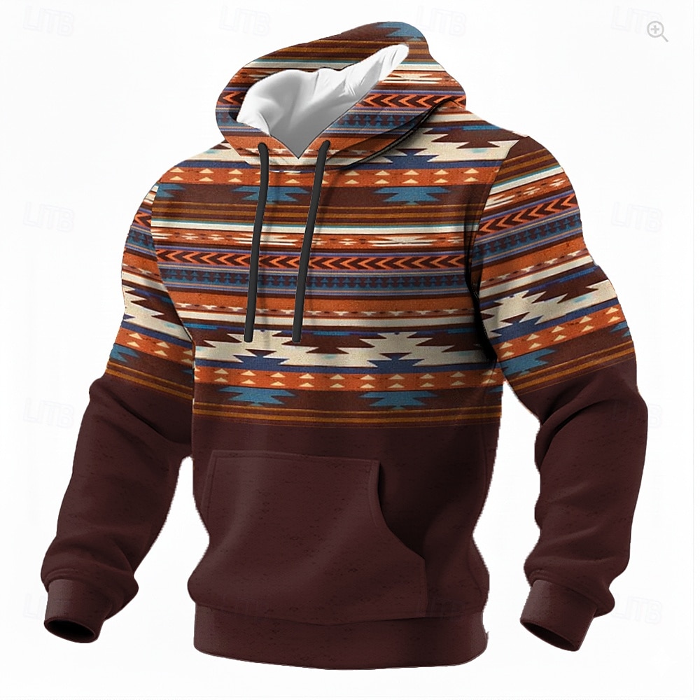 Per uomo Geometrico Azteco Tribale Felpa con Cappuccio Felpa Etnico Vintage Retrò Manica Lunga Girocollo All'aperto Abbigliamento casual alla moda Blu Marrone Verde Coulisse Autunno Inverno del 2026 a $26.99 –P3