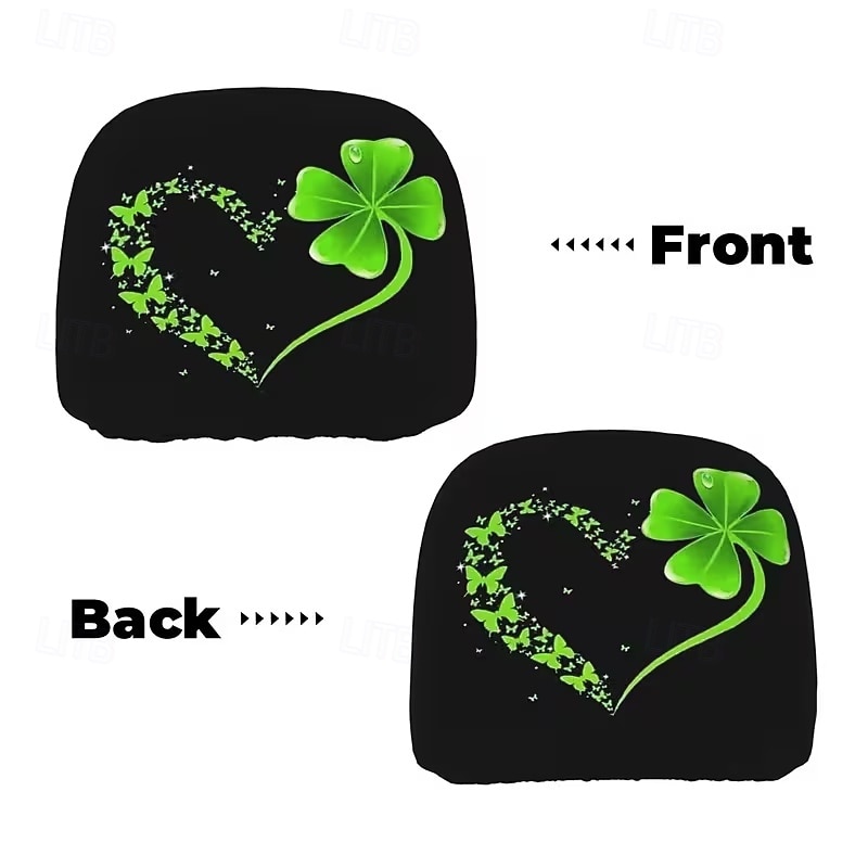 2 capas de encosto de cabeça para carro com trevo verde | compatíveis com todos os veículos, pretas &Adesivo para carro com estampa de trevo verde, design plano 2D, poliéster, fácil instalação - de 2026 por $7.99 –P26