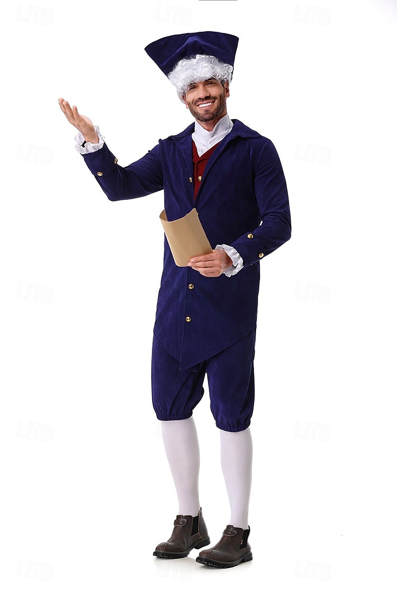 250e anniversaire des États-Unis Rococo Baroque Tenues Manches longues George Washington Epoque Coloniale Guerre d'indépendance américaine Déguisement Homme Carnaval Jour de l'indépendance 4 juillet de 2026 ? $50.99 –P5