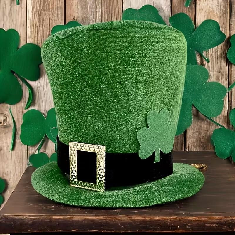 cappellini per la festa di San Patrizio con motivo a trifoglio, verdi &cappelli da festival usa e getta in poliestere nero, senza piume, perfetti per feste al chiuso, foto, del 2026 a $15.99 –P1