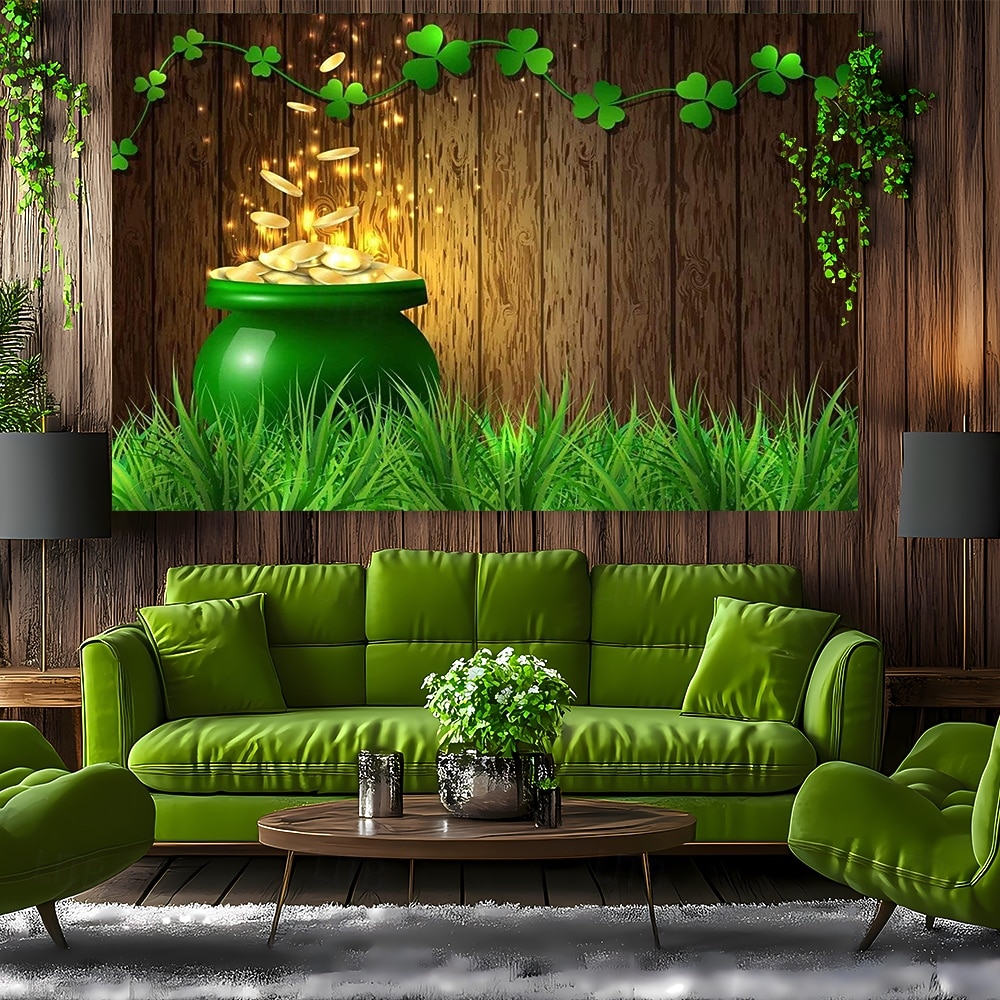 Saint Patrick's Day gobeläng Banderoller Filt Guldmynt Vitklöver söt stil Romantisk 3D Sovrum Vardagsrum Studentboende Tonårsrum Väggveranda Heminredning 2026 - $20.99 –P4