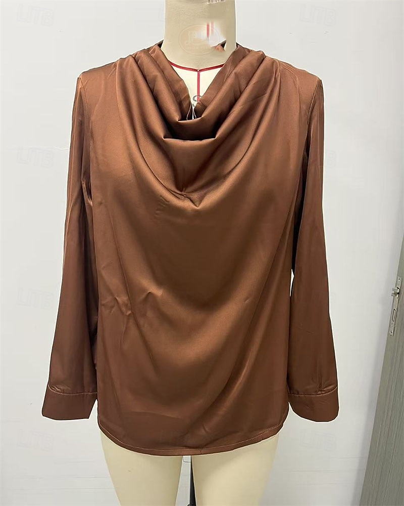 Per donna Camicia Elegant Top in raso Blusa Arricciato Patchwork Drappeggiato Tinta unica Semplice Elegante Vintage Signore Manica Lunga Scollo a Cascata Top Regolari Quotidiano Lavoro Ferie Marrone del 2026 a $26.99 –P4