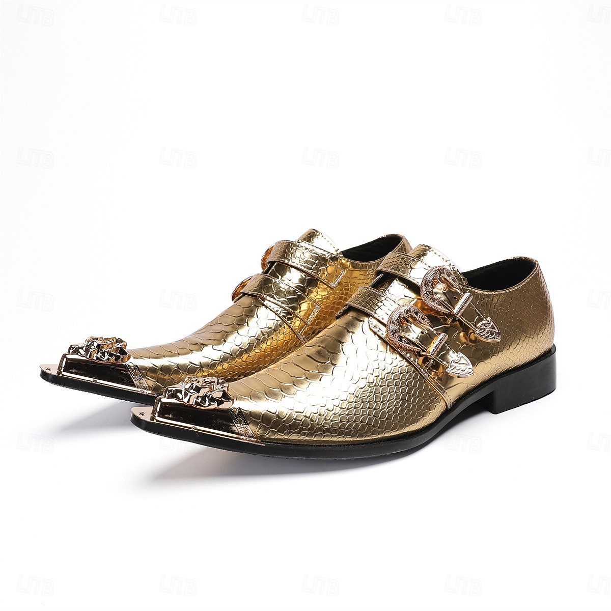 Herren Mardi Gras Gold Schlangen-Druck Doppel-Schnalle Loafer – Luxus 100% Premium Rindsleder Schuhe mit glänzendem Gold-Finish Perfekt für Karneval festliche Partys und besondere Anlässe 2026 - $109.99 –P5
