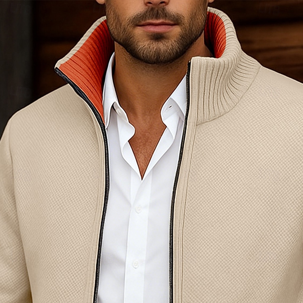 Муж. Вязаная ткань Кардиган Свитер на молнии Свитер Куртка флисовый свитер Рельефный узор Вязать Обычные топы Классический Флис Сплошной цвет Вырез под горло 2026 - ₩43524 –P2