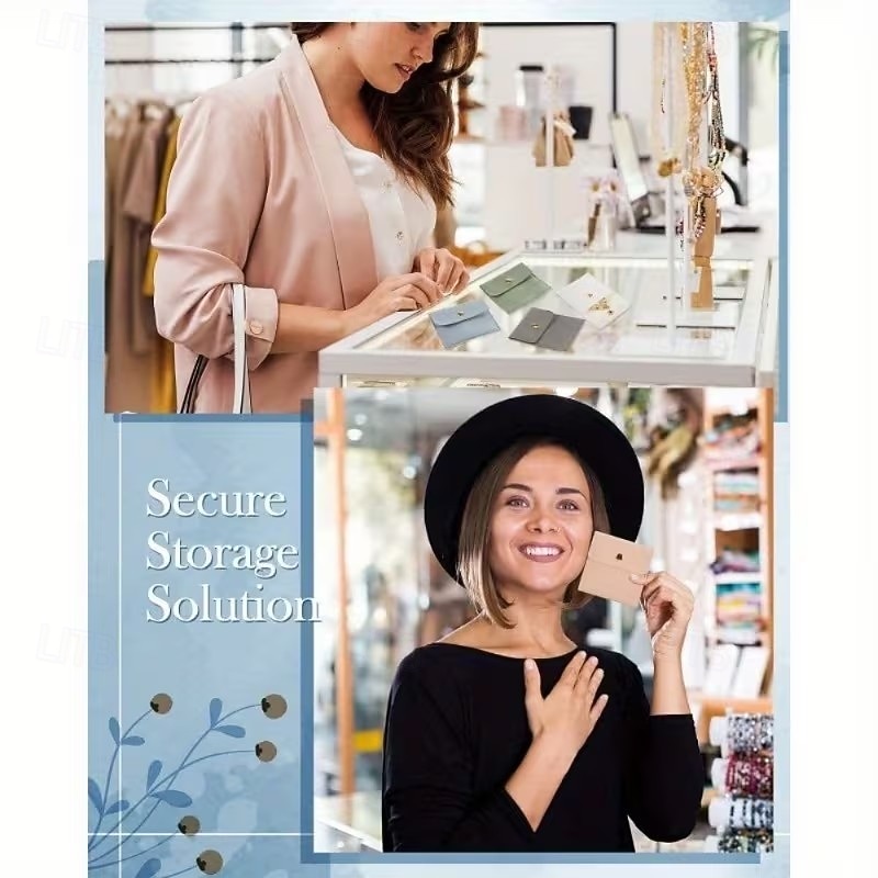 2026年 スナップデザインのPUレザージュエリー収納バッグ10個入り。3.15 x 3.15インチ。リング、ネックレス、様々な色のアクセサリーの収納に最適です。  コレクション – $20.99 –P5