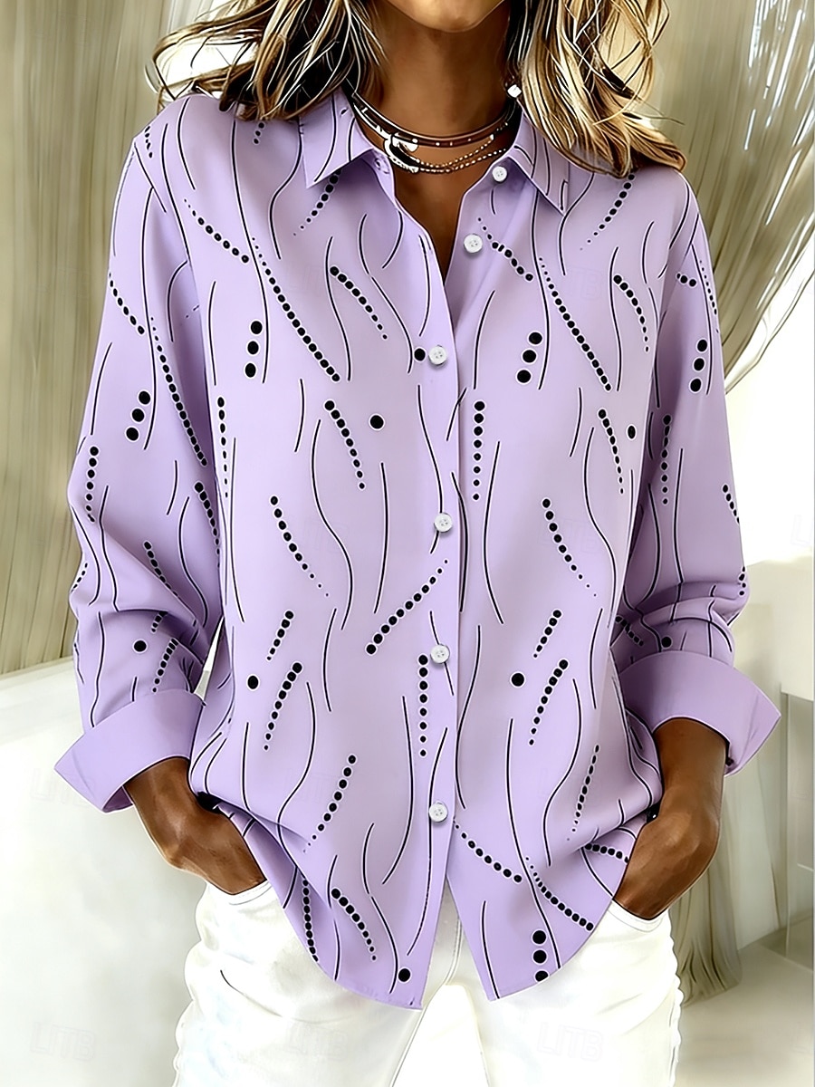 Dam Skjorta Knappar Mönster Grafisk Geometrisk Vintage Stylish Modern Långärmad Tröjkrage Vanliga toppar Dagligen Vit Ljusbrun Purpur Fuchsia Kaki Vår Vinter 2026 - $32.99 –P5