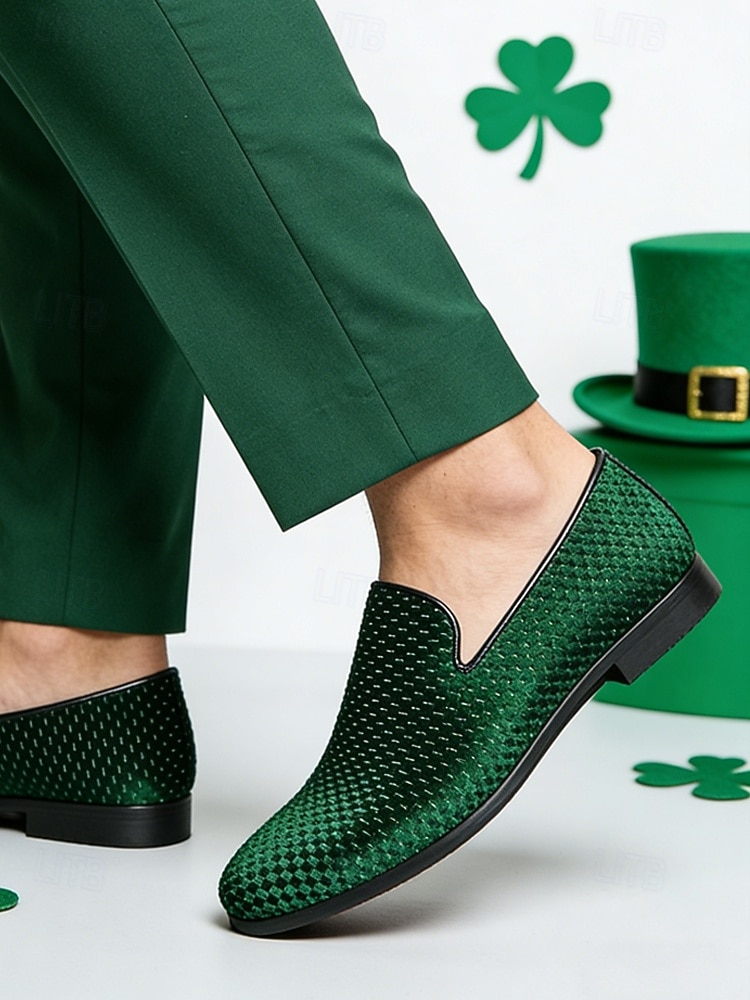 mocassini intrecciati verdi da uomo: scarpe slip-on alla moda con trama intrecciata, perfette per le feste di San Patrizio e le uscite informali del 2026 a $46.99 –P1