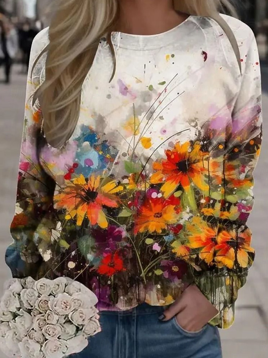 Naisten Pullover-huppari Painettu Kuvitettu Vapaa-aika Pitkähihainen Tiukka pyöreä kaula-aukko Tavalliset topit Kausaliteetti Katu Pyhäpäivä Sininen Valkoinen Keltainen Taivaan sininen Purppura Kevät 2026 - $28.99 –P6