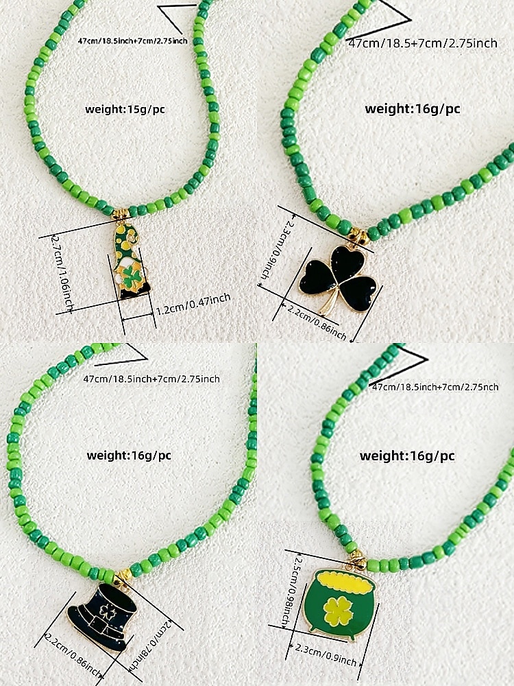 Women's Alloy and Acrylic Shamrock Necklace with Multiple Pendant Styles, Green Beads, Perfect for St. Patrick's Day and Everyday Wear 2026 - $7.99 –P9