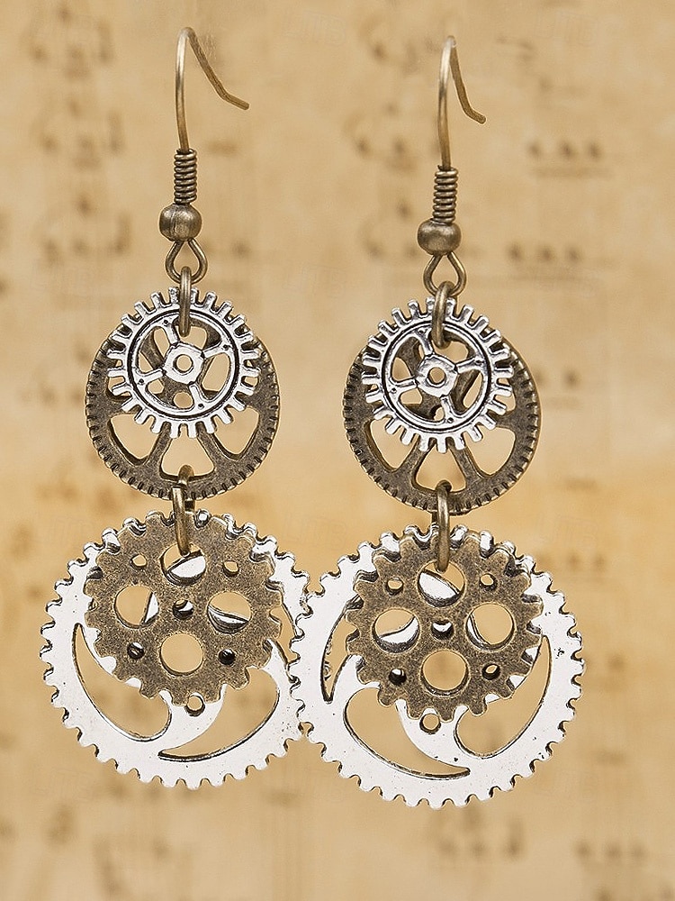 Ženské Mardi Gras Antiquované Slitinové Ozubené Kolo a Klíč Visací Náušnice - Vícebarevný industriální doplněk pro karneval a tematické párty 2026 - $7.99 –P3