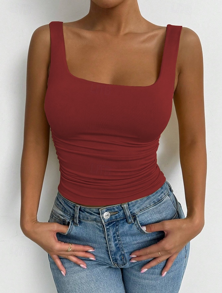 Women's Camisole Tank Top Solid Color Stylish Casual Sleeveless Square Neck Regular Tops Daily White Yellow Wine Red Royal Blue Summer 2026 - $19.99 –P14