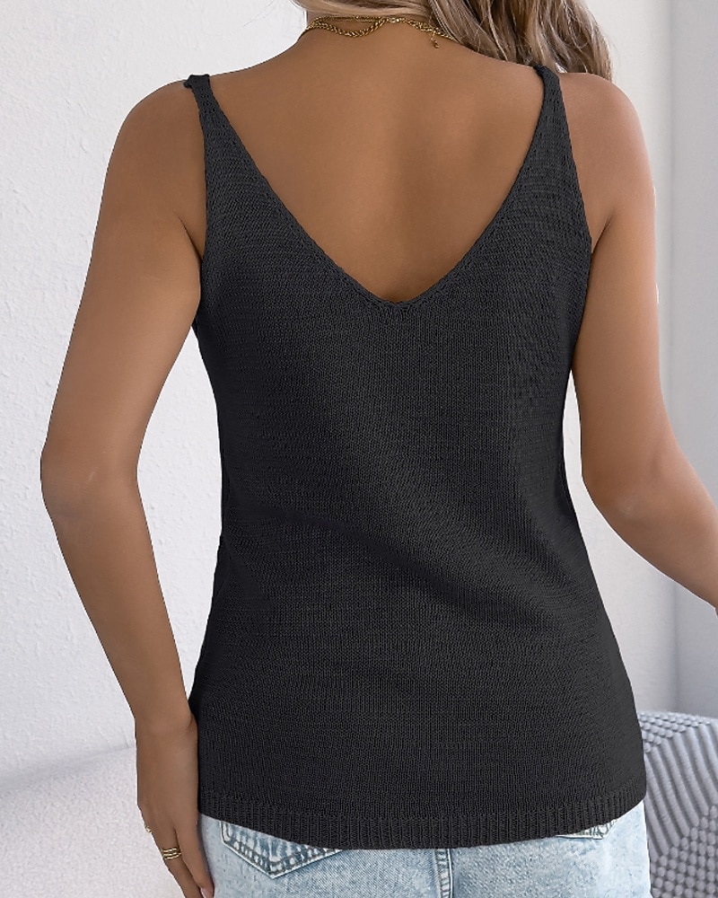 Pentru femei Pulover Vestă pulover Șic Stradă Casual Culoare solidă Cablu În U Decupată Nasturi Tricotat Fără manșon Topuri obișnuite Tricotat Concediu Ieșire Sfârșit de săptămână Negru Alb Var 2026 - $25.99 –P8