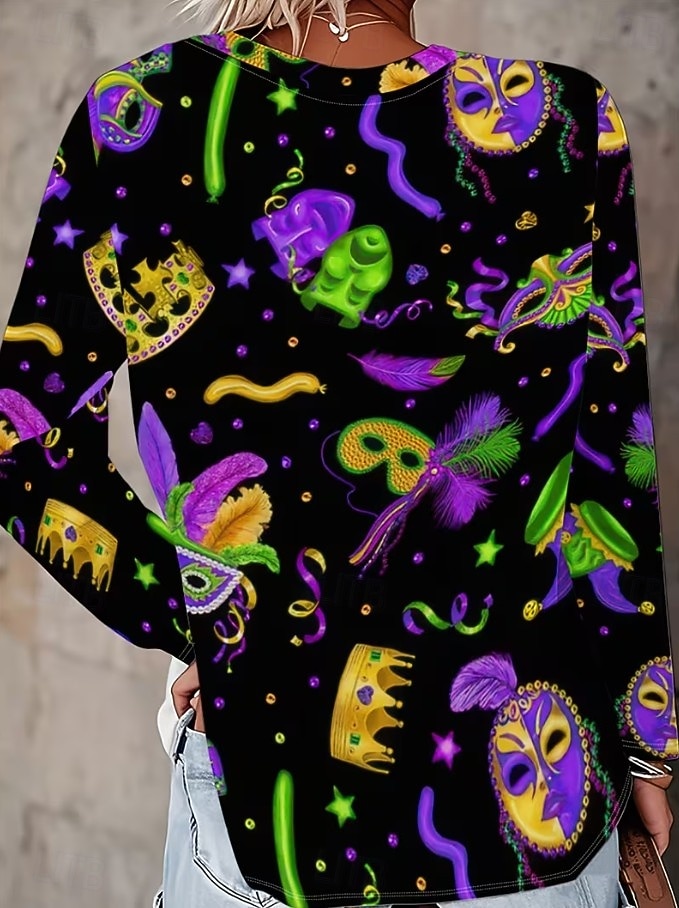 Karnavalové dámské tričko s potiskem grafika geometrické vintage stylové moderní dlouhý rukáv klasický výstřih běžné topy denní víkendový potisk purpurová léto jaro 2026 - $24.99 –P6